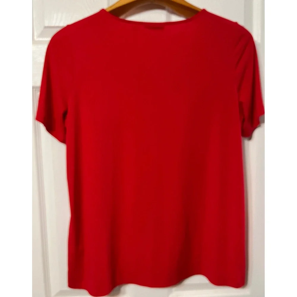 Susan Graver Liquid Knit Red Keyhole Neck Short Sleeve Tunic‎ Top Womens Size L - Picture 2 of 5